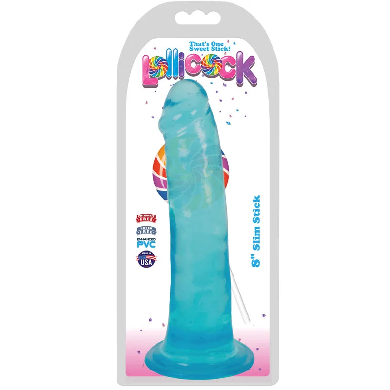 Curve Toys Lollicock Slim Stick 8 in. Dildo with Suction Cup Berry Ice