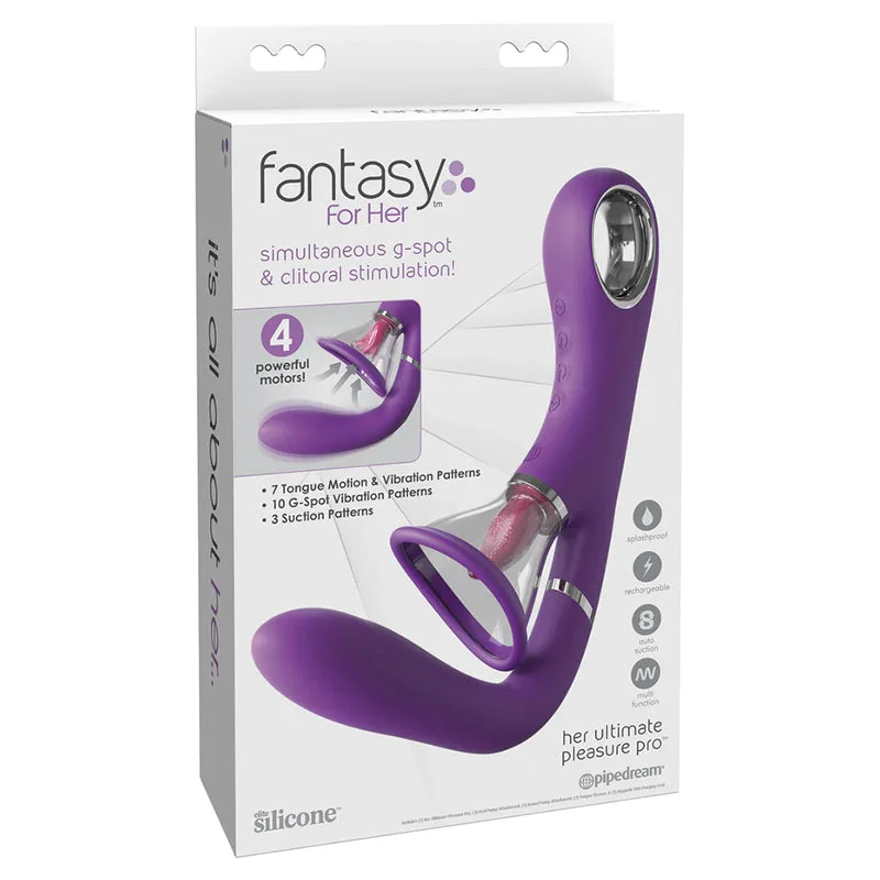 Fantasy For Her Her Ultimate Pleasure Pro Rechargeable Silicone Flicking Suction Dual Stimulator