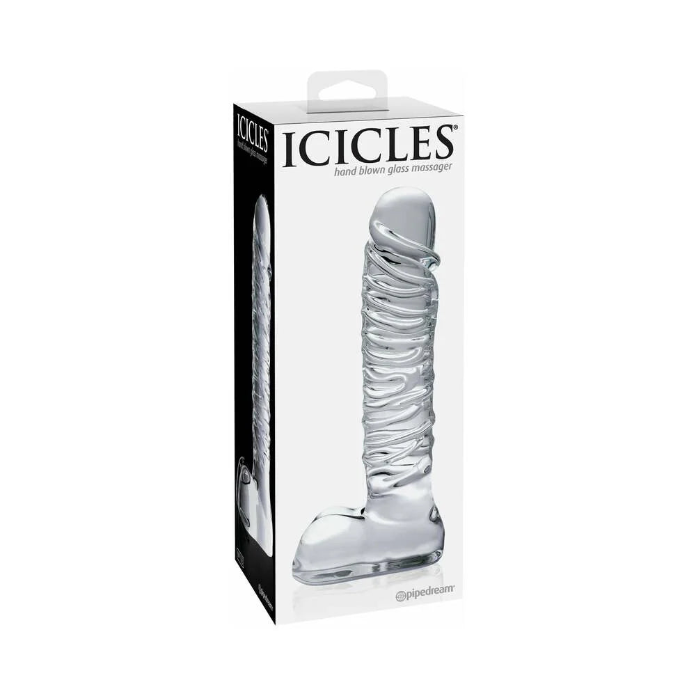 Pipedream Icicles No. 63 Ribbed Realistic 8.5 in. Glass Dildo