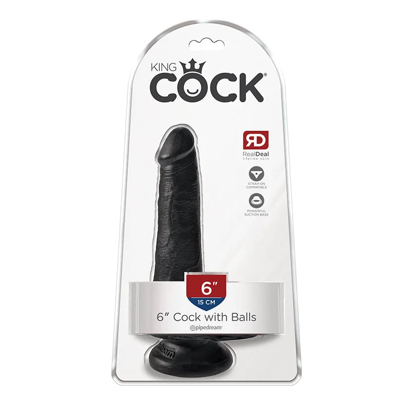 Pipedream King Cock 6 in. Cock With Balls Realistic Suction Cup Dildo Black