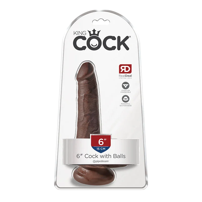 Pipedream King Cock 6 in. Cock With Balls Realistic Suction Cup Dildo Brown