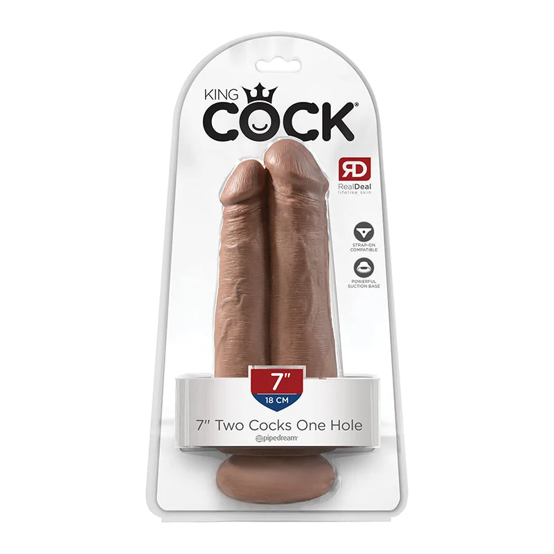 Pipedream King Cock 7 in. Two Cocks One Hole Dual Dildo With Suction Cup Tan