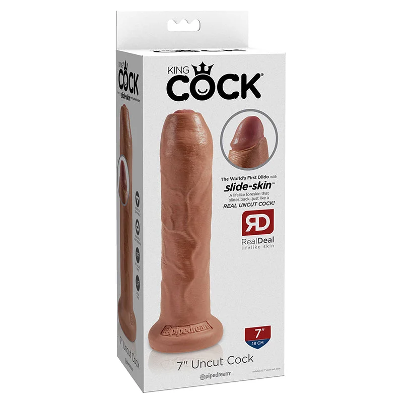 Pipedream King Cock 7 in. Uncut Cock Realistic Dildo With Moveable Foreskin & Suction Cup Tan