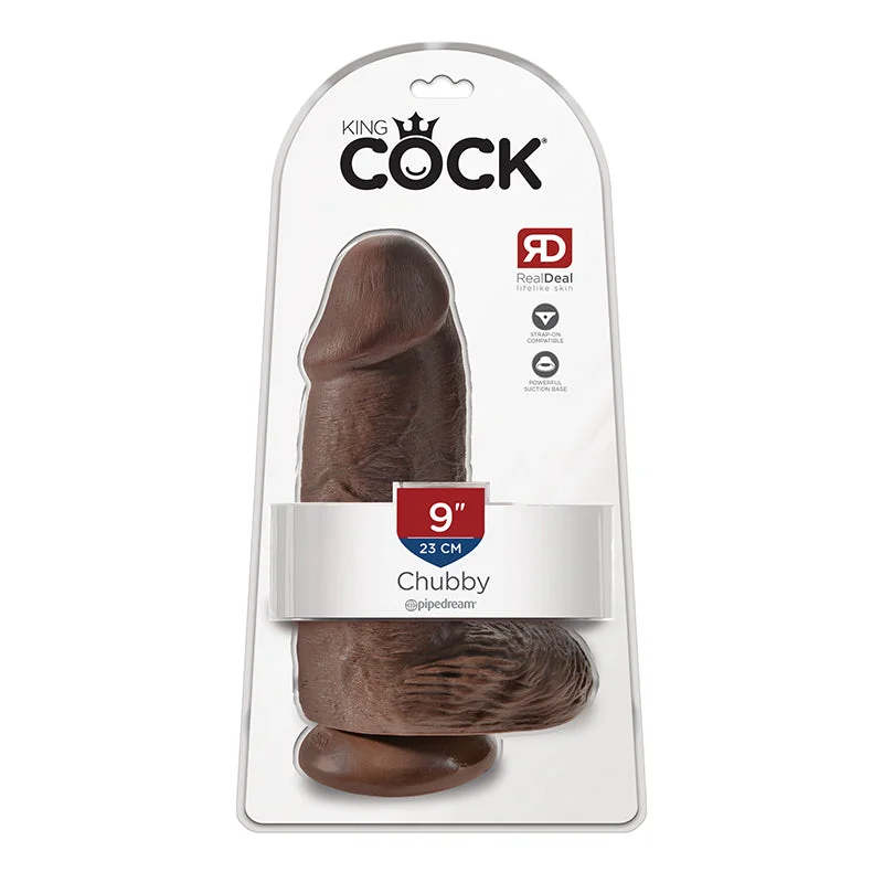 Pipedream King Cock Chubby 9 in. Cock With Balls Realistic Suction Cup Dildo Brown