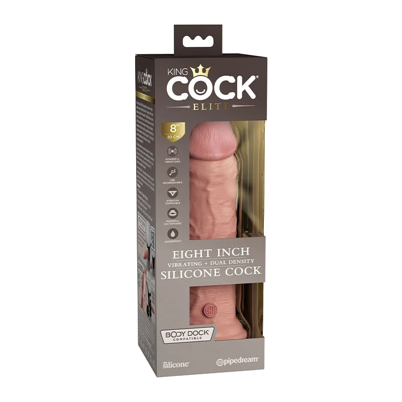 Pipedream King Cock Elite 8 in. Vibrating Dual Density Silicone Cock Rechargeable Realistic Dildo With Suction Cup Beige