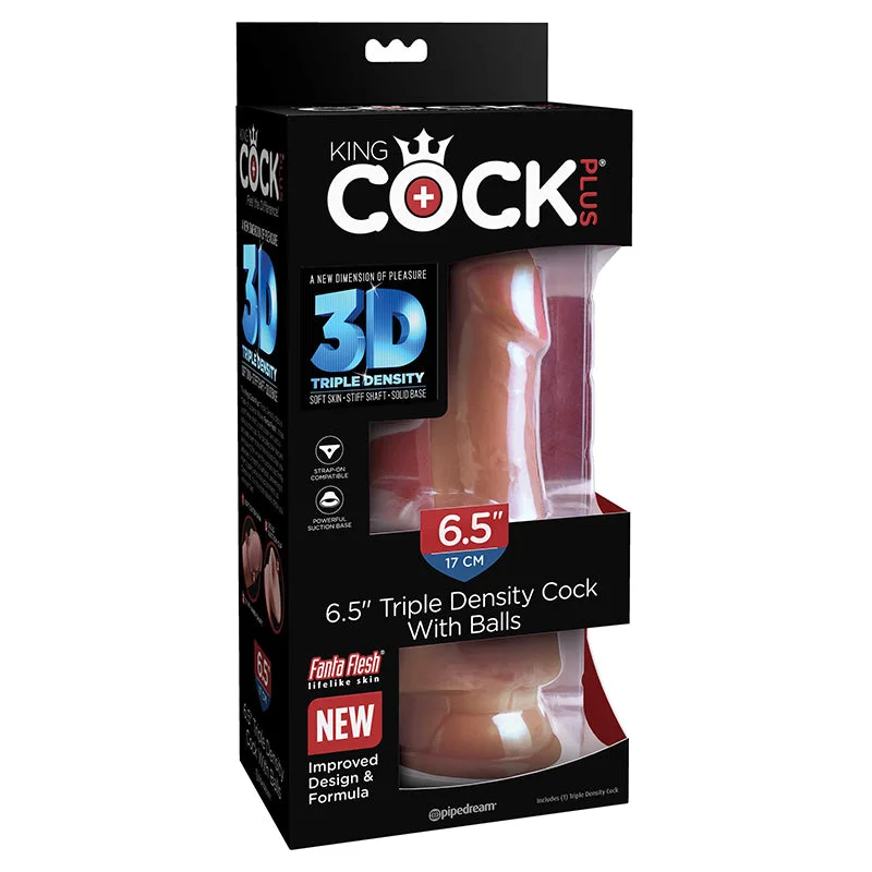 Pipedream King Cock Plus 6.5 in. Triple Density Cock With Balls Realistic Suction Cup Dildo Tan