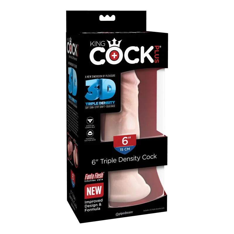 Pipedream King Cock Plus 6 in. Triple Density Cock Realistic Dildo With Suction Cup Beige