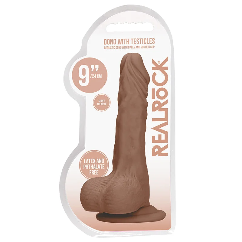 Real Rock Realistic Dildo With Balls - 9'" - 23 Cm - Mocha