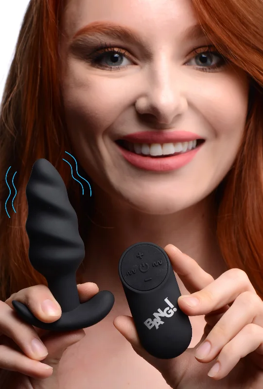 Remote Control 21X Vibrating Silicone Swirl Butt Plug - Black