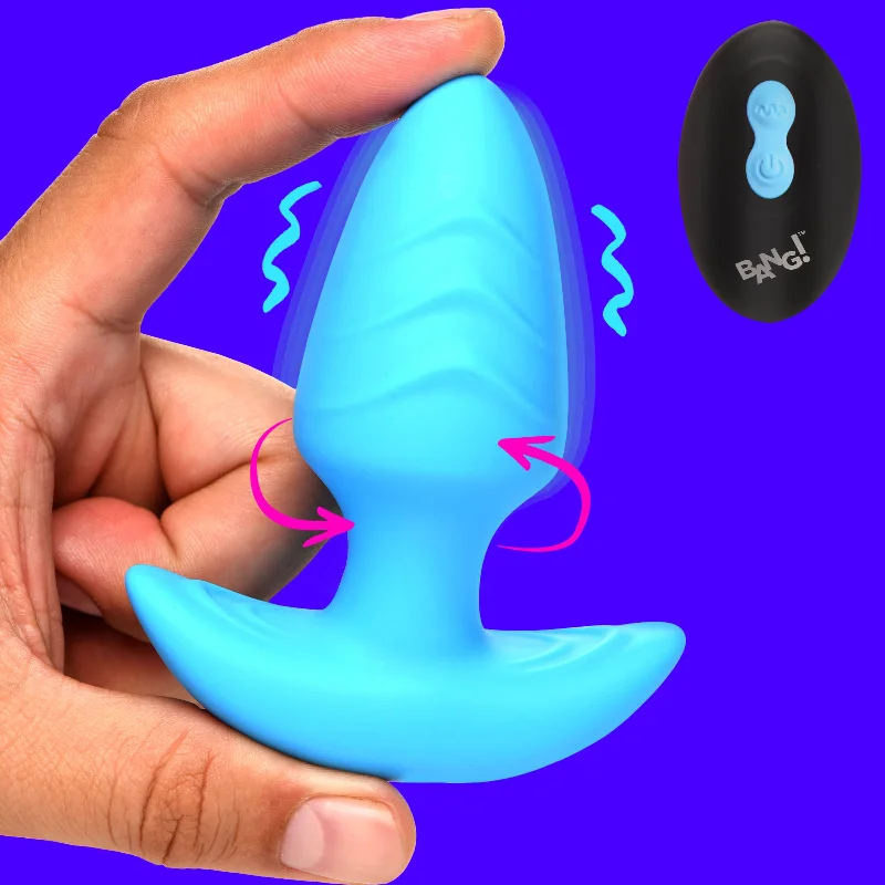 Rotating and Vibrating Silicone Butt Plug - Blue