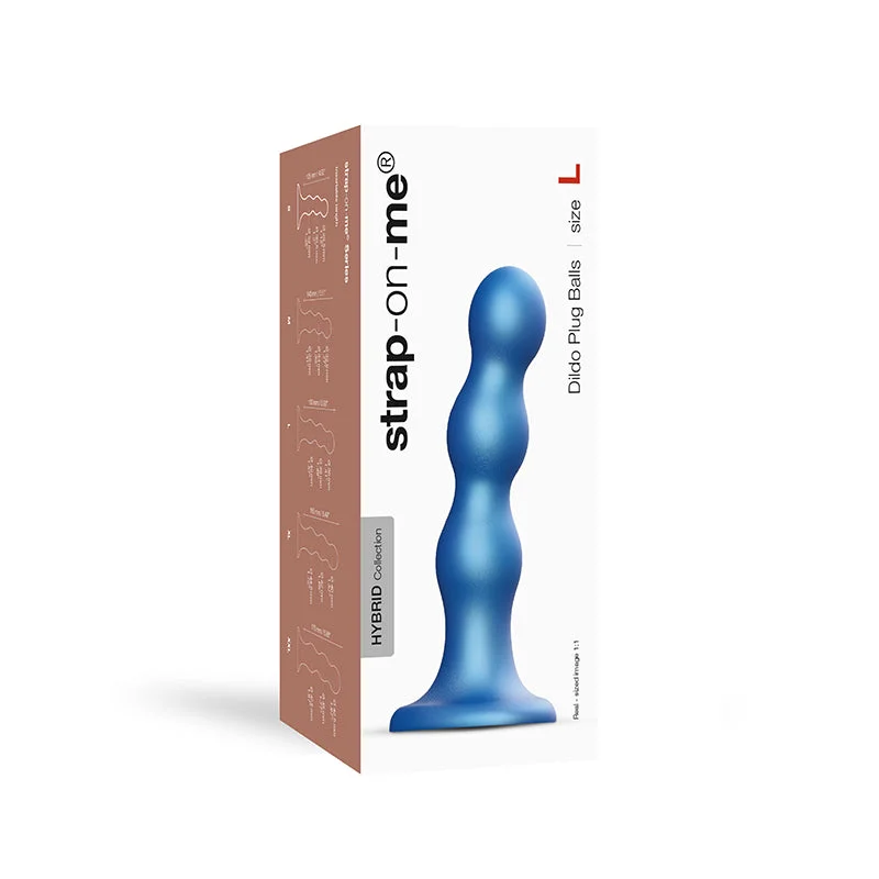 Strap-On-Me Hybrid Collection Silicone Dildo Plug Balls Metallic Blue L