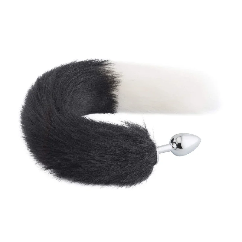 18" Black With White Fox Tail Metal Plug