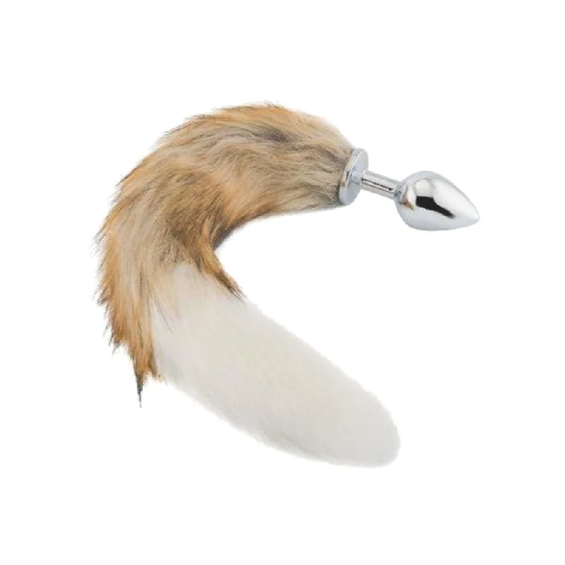 18" Brown with White Fox Tail Metal Plug