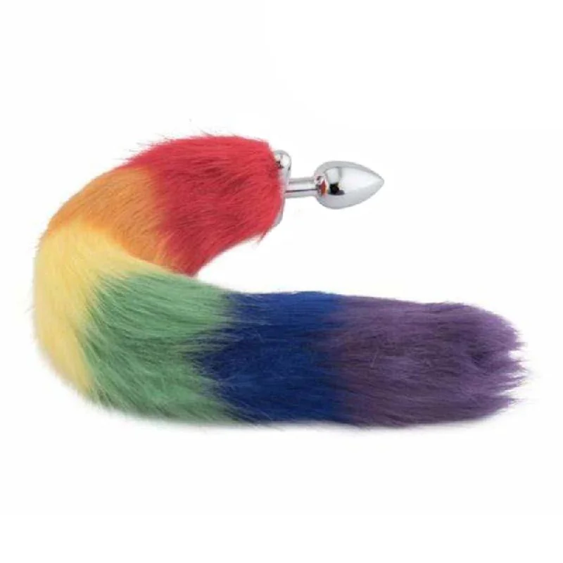 18" Shapeable Rainbow Colored Fox Tail Metal Plug