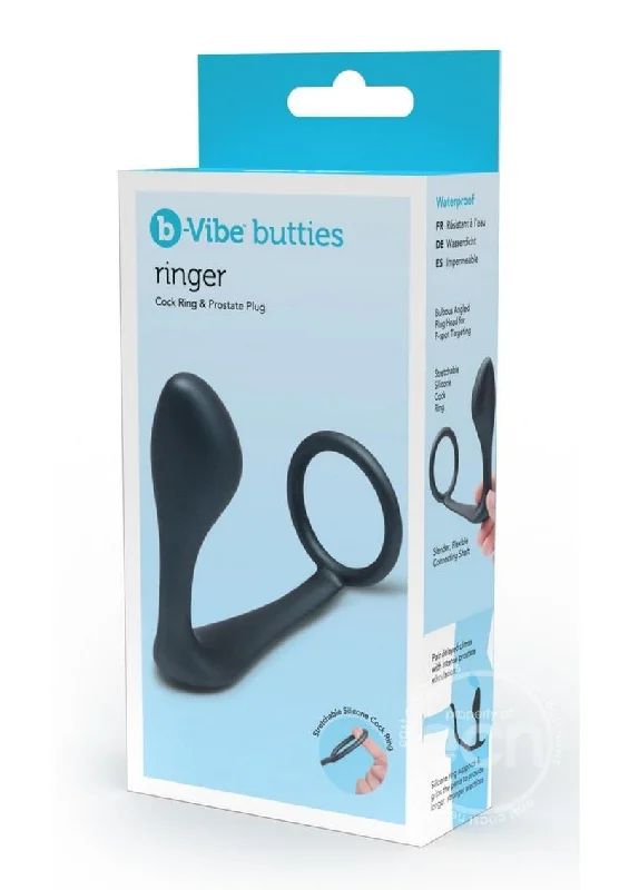 B-Vibe Ringer Silicone Cock Ring and Plug - Black