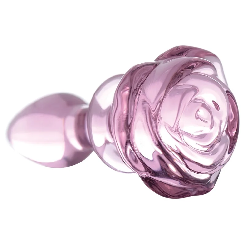 Booty Sparks Pink Rose Glass Anal Plug-Small