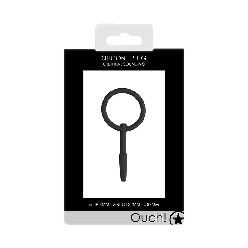 Ouch! Urethral Sounding Silicone Plug With Ring Black 8 mm