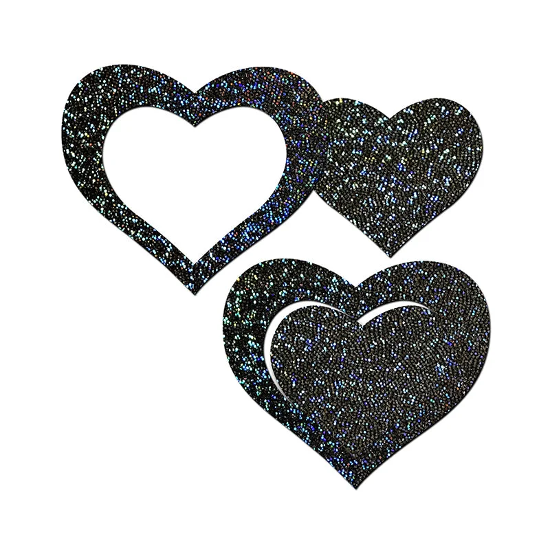 Pastease Black Glitter Heart Frame & Center Nipple Pasties