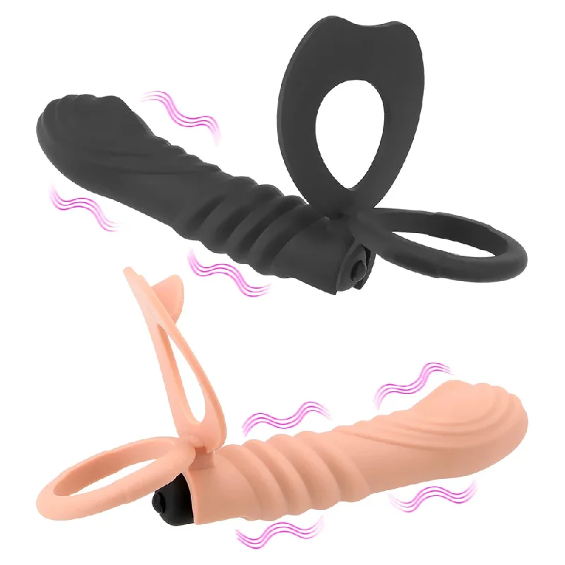 Strap On Vibrating Dildo - Bullet Vibrator Cock Ring Delay Ejaculation Double Stimulation