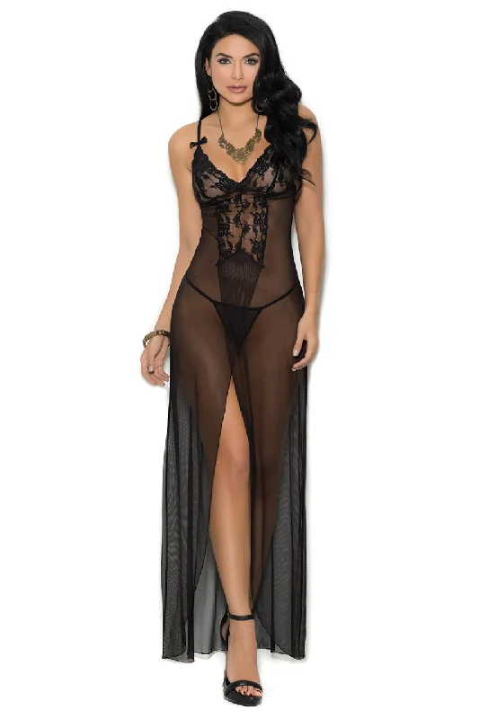 Long Mesh and Lace Lingerie Gown