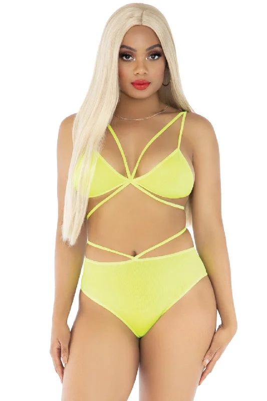 Neon Cage Strap Bra and Panty Set