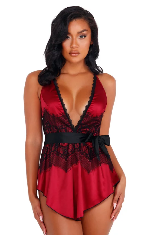 Sexy Satin and Eyelash Lace Babydoll