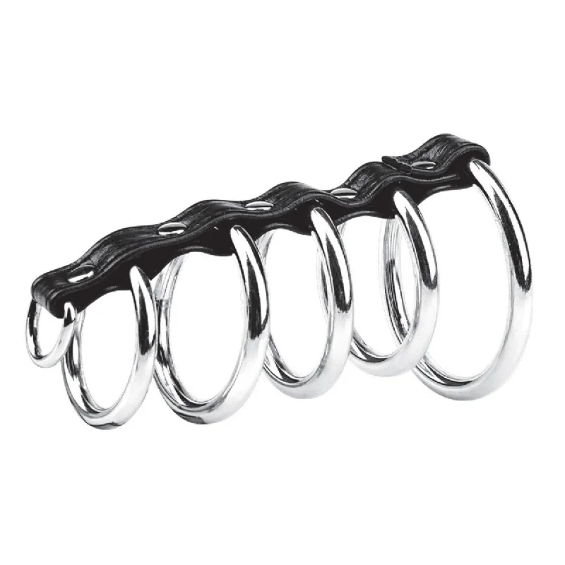 Blue Line 5 Gates Of Hell Metal Cock Ring With D Ring For Lead Black