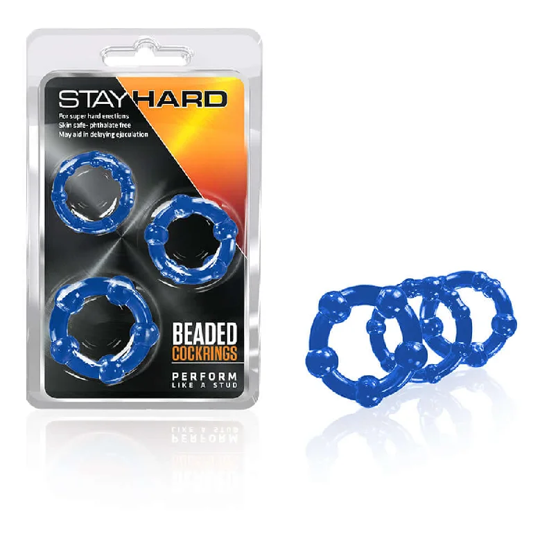 Stay Hard Beaded 3 Pc Cock Rings Blue