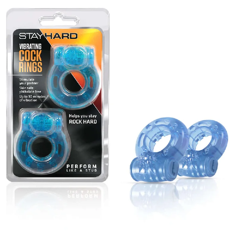 Stay Hard Vibrating Cock Rings - Blue, 2 Pack | 30-Minute Vibrations for Enhanced Pleasure